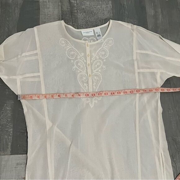 NWOT LIZ CLAIBORNE Neutral Ivory Cotton Embroidered Relaxed Split Neck Tunic L - Picture 8 of 15